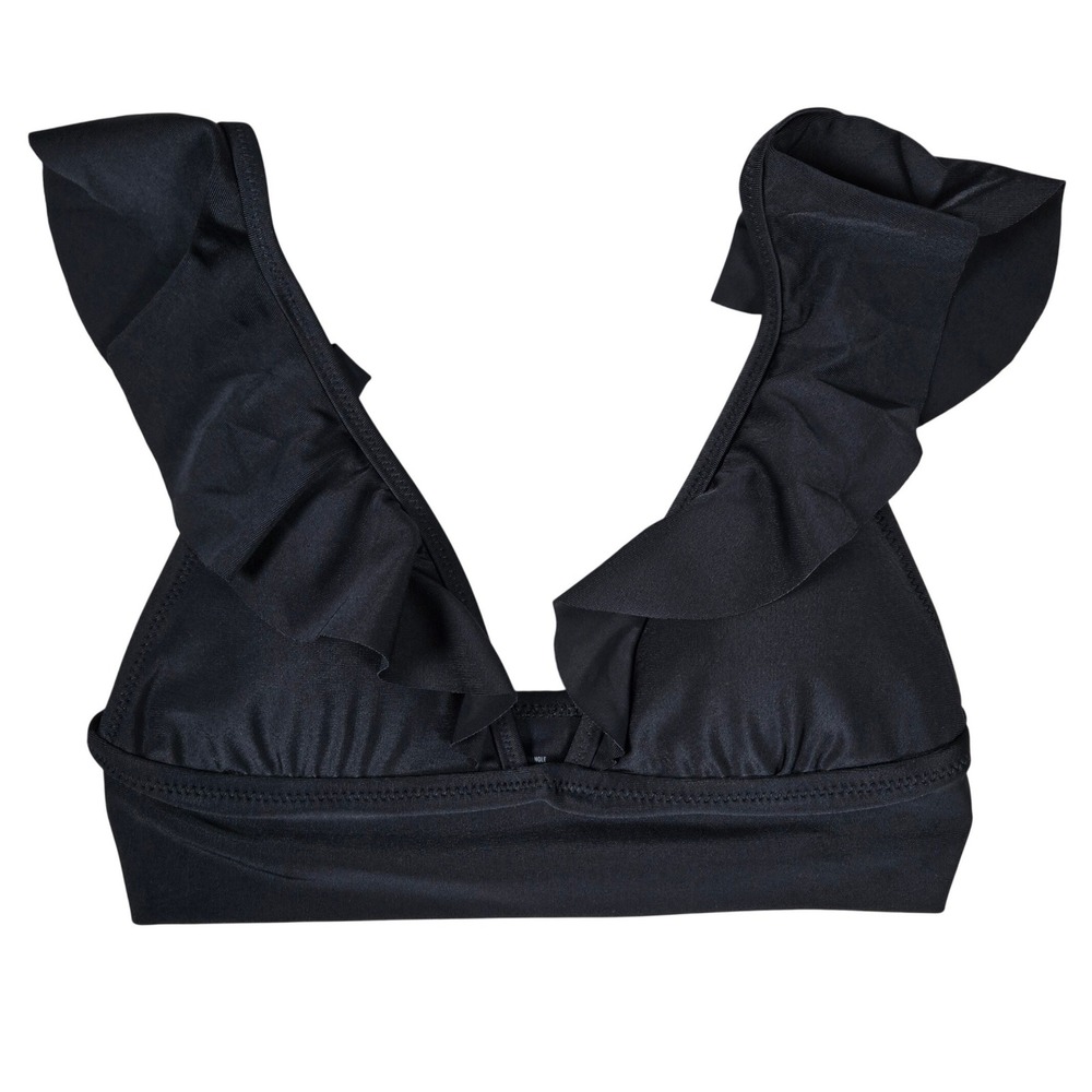 Aerie Black Ruffle Triangle Bikini Swim Top Small XS Adjustable Straps
